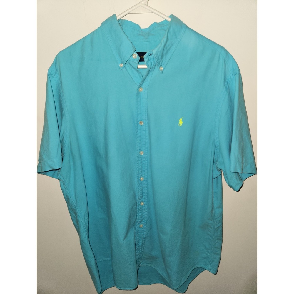 Ralph Lauren Mens XL Extra Large Blue Short Sleeve Button Up Shirt Pony